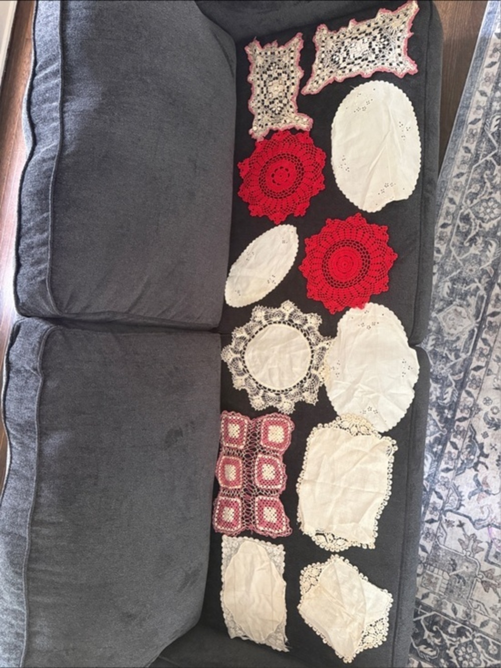 Vintage Cream and Red Crochet & Lace Doilies Granny Cottagecore Farmhouse